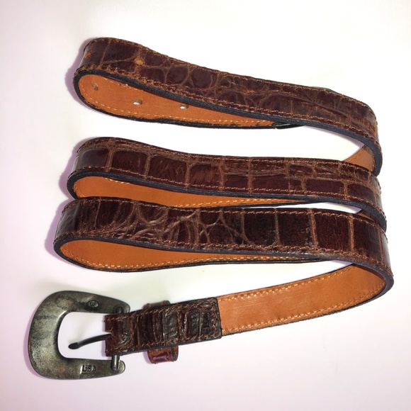 πHPπ JOAN & DAVID Brown Leather Croc Embossed Belt Silver Buckle + Tip Vintage - Picture 8 of 15